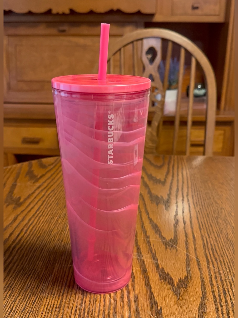 Starbucks Pink Swirl Tumbler Cold Cup w/ Lid & Straw